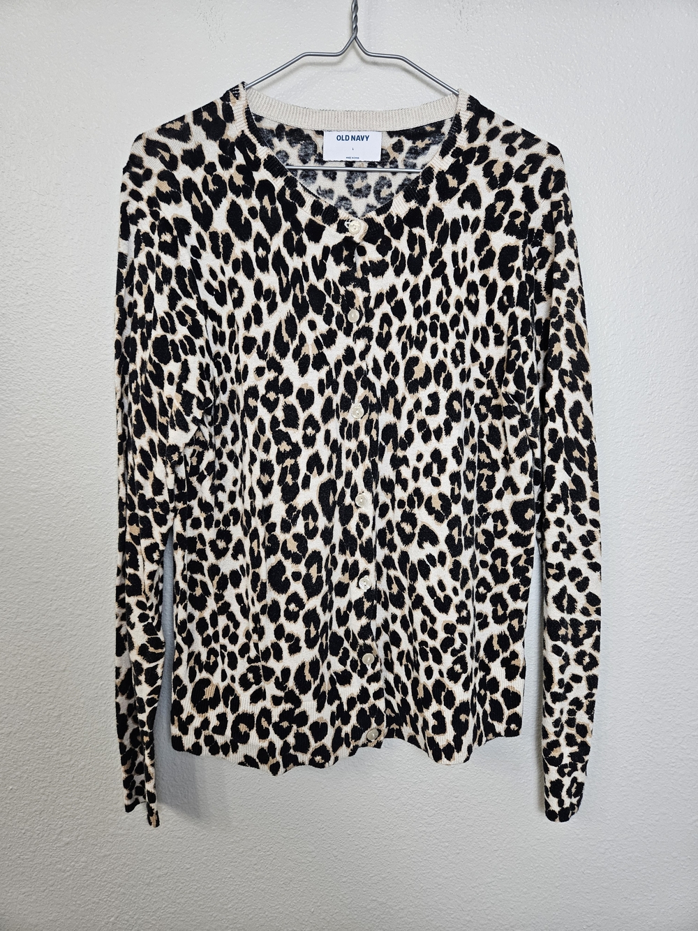 Old Navy Women's Leopard Print Cardigan - Cream, Black & Brown Size L